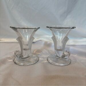 Pair of Duncan & Miller Cornucopia Candle Holders / Vases, 1930s Home Decor